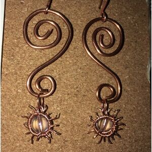 BOGO 50% off! Swirled Copper Wire, Dangly Sunshine Earrings. Handmade. Rose Gold